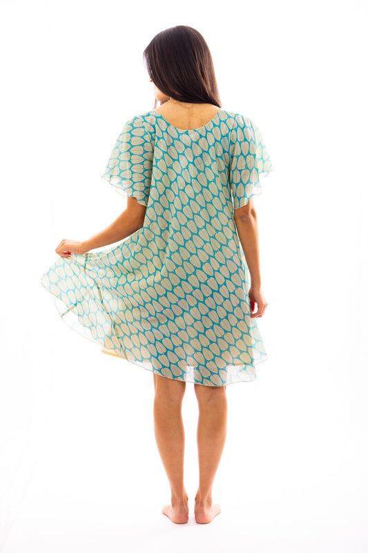 Robe courte fluide VEENA en voile de coton imprimé
