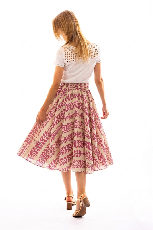 Jupe mi-longue ISHA ample en voile de coton imprimé