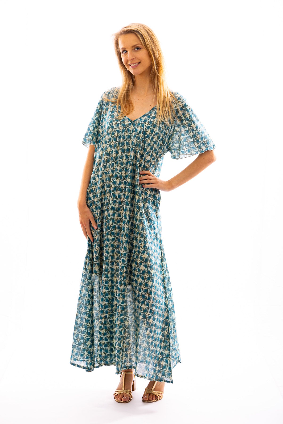 Robe longue ample VEENA en voile de coton imprimé