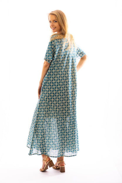 Robe longue ample VEENA en voile de coton imprimé