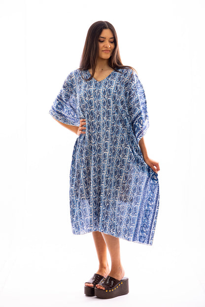 Kaftan long KAMALA en voile de coton imprimé