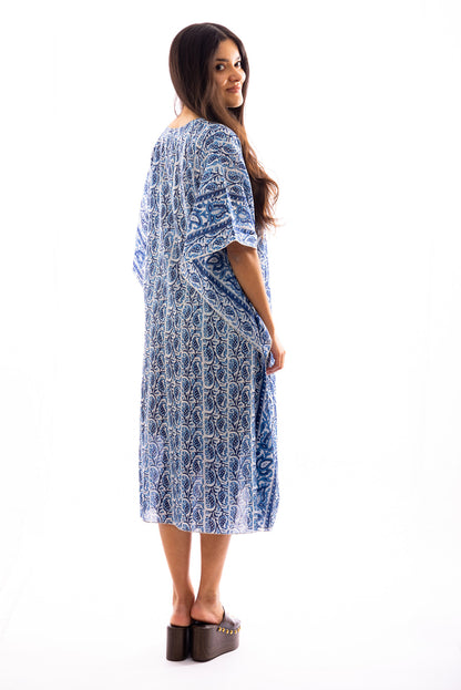 Kaftan long KAMALA en voile de coton imprimé