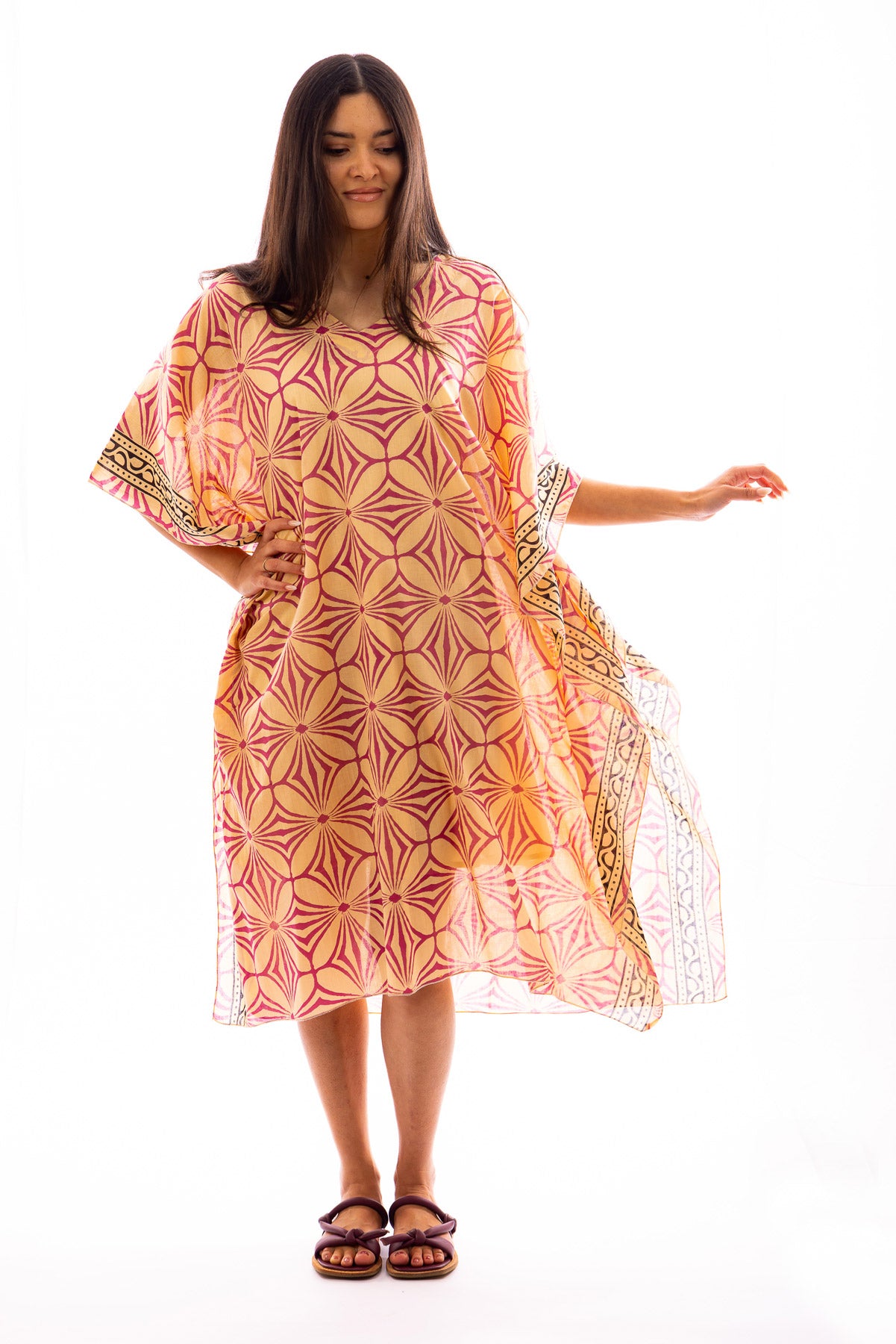 Kaftan long KAMALA en voile de coton imprimé