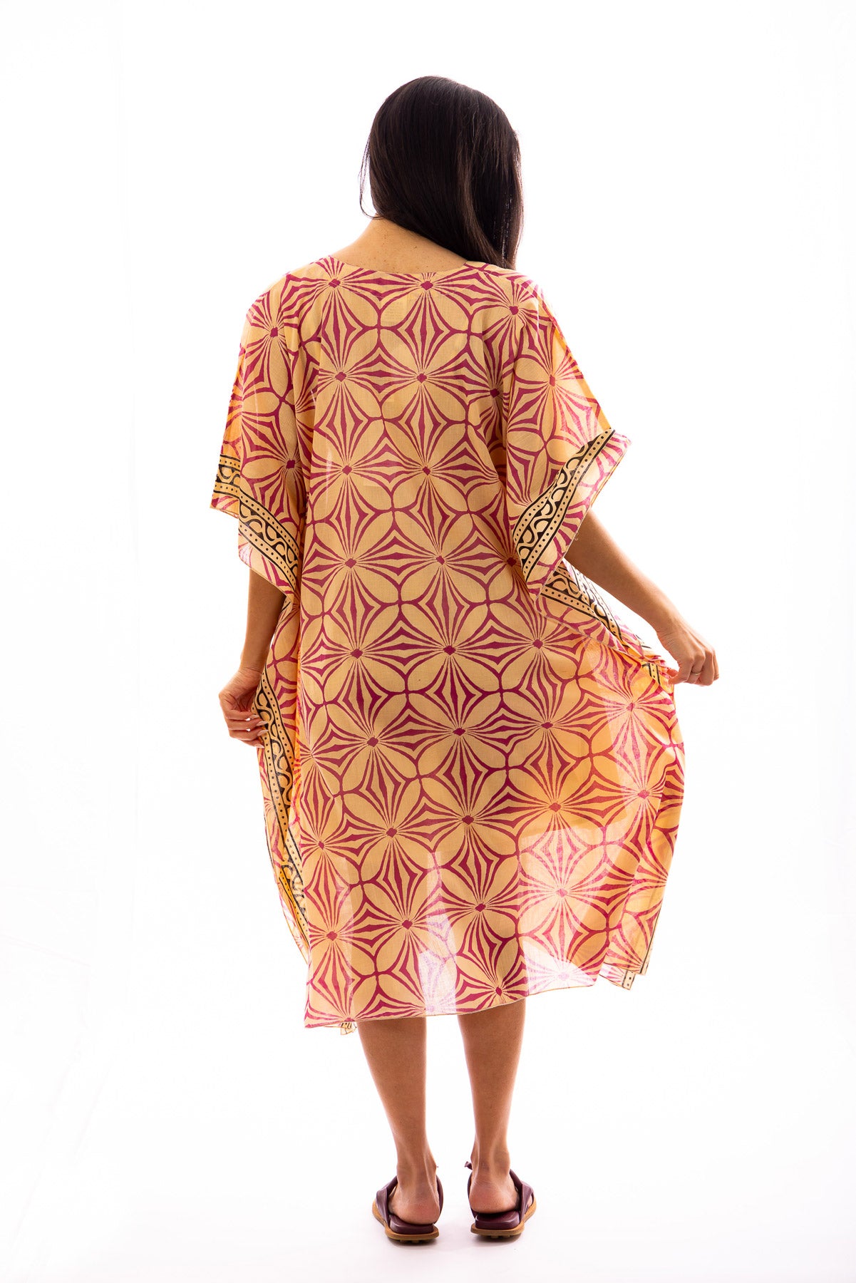 Kaftan long KAMALA en voile de coton imprimé
