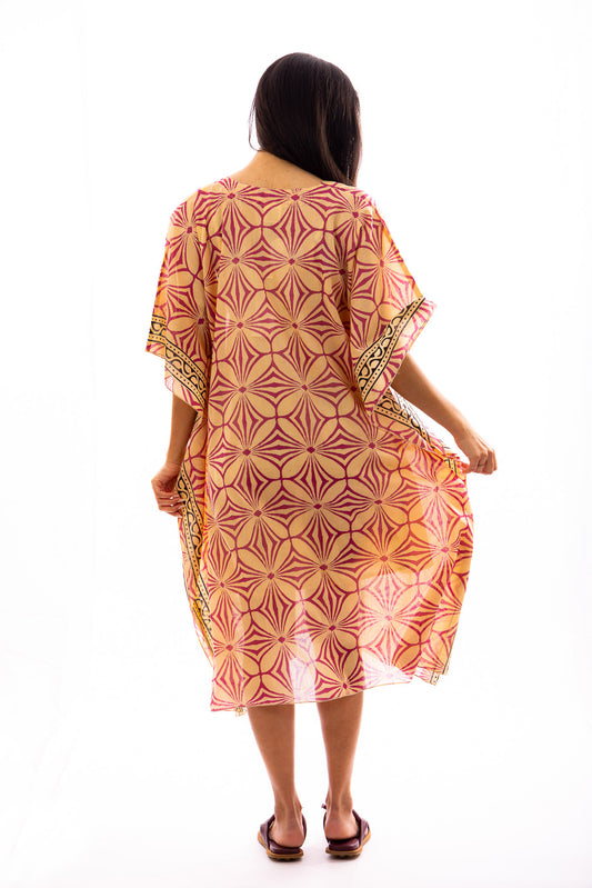 Kaftan long KAMALA en voile de coton imprimé