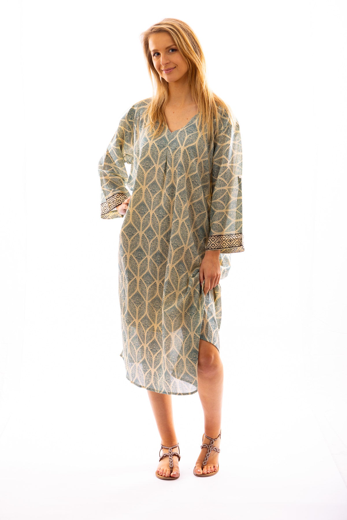Kaftan long JANA en voile de coton – manches 3/4