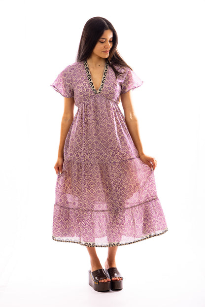Robe longue LALI en voile de coton – col V et ceinture