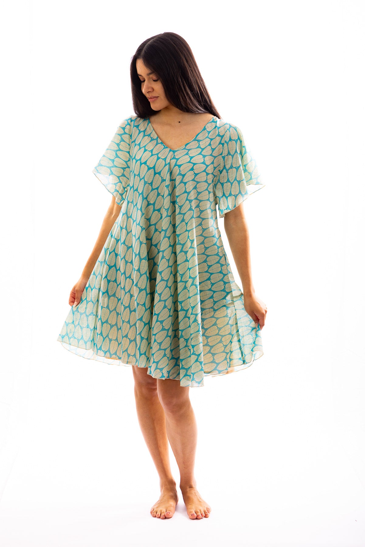 Robe courte fluide VEENA en voile de coton imprimé