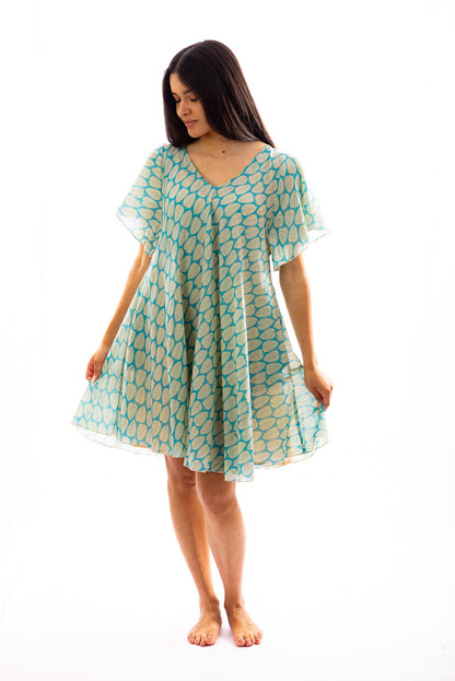 Robe courte fluide VEENA en voile de coton imprimé