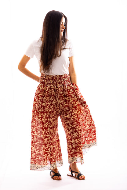 Pantalon MEERA coupe évasée en voile de coton imprimé