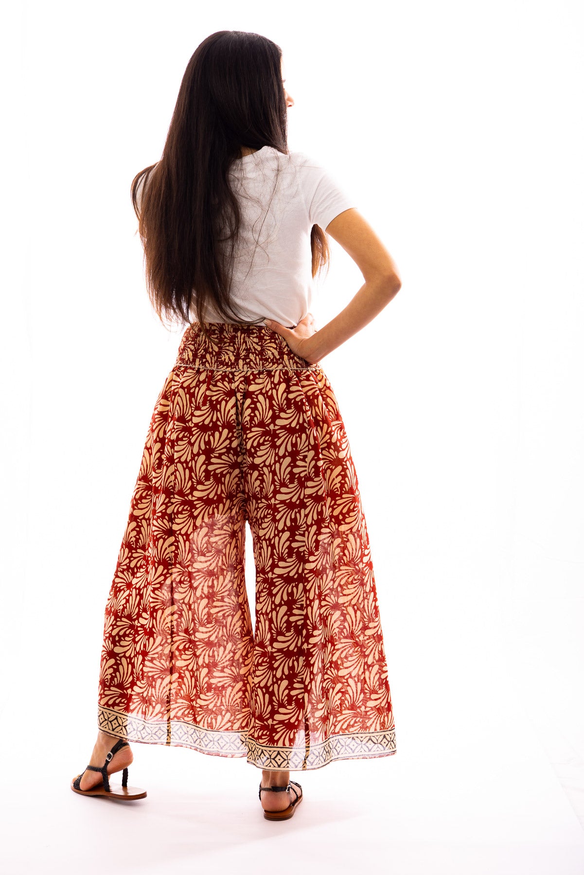 Pantalon MEERA coupe évasée en voile de coton imprimé