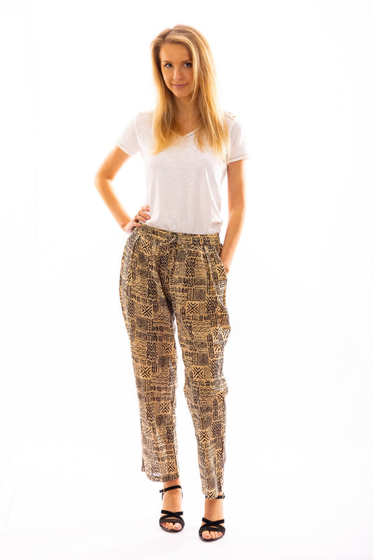 Pantalon AMITA coupe droite en voile de coton imprimé