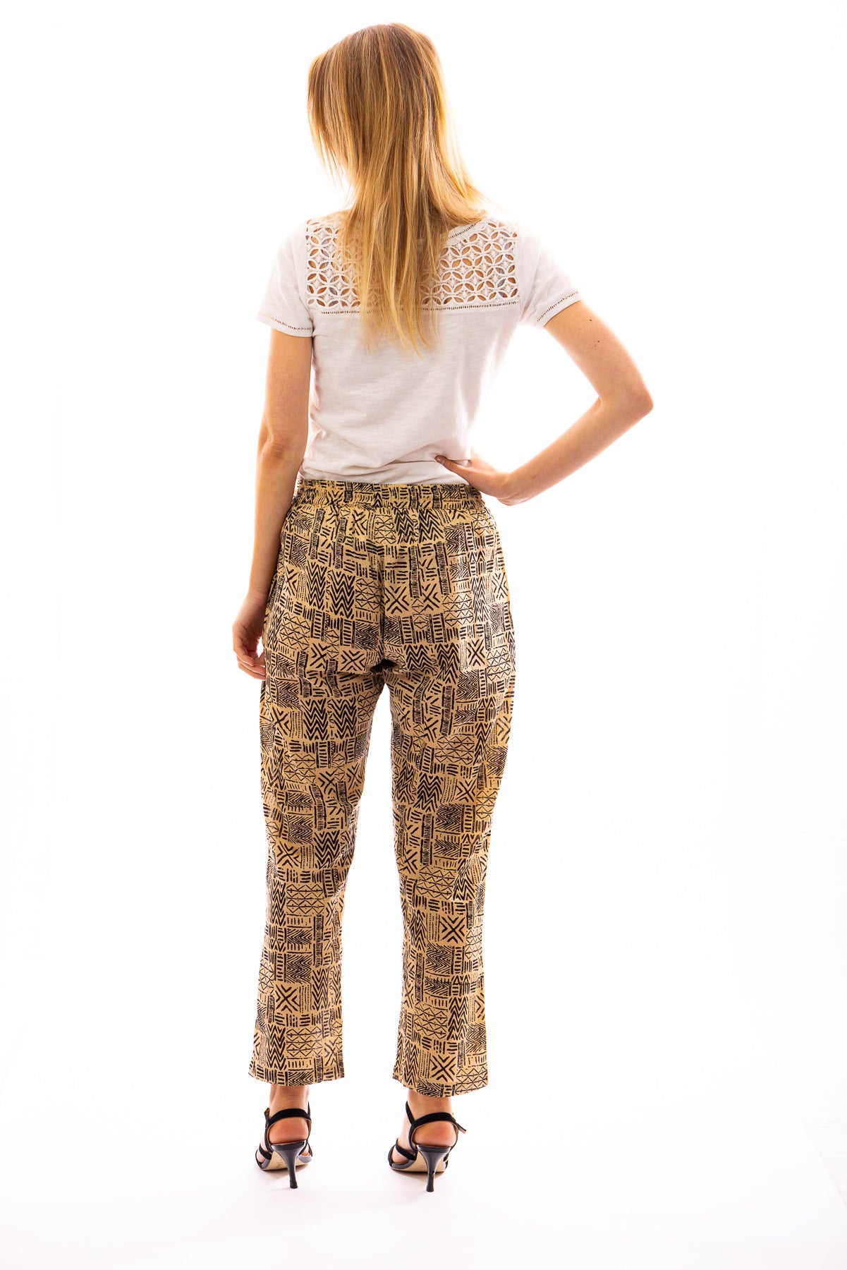 Pantalon AMITA coupe droite en voile de coton imprimé