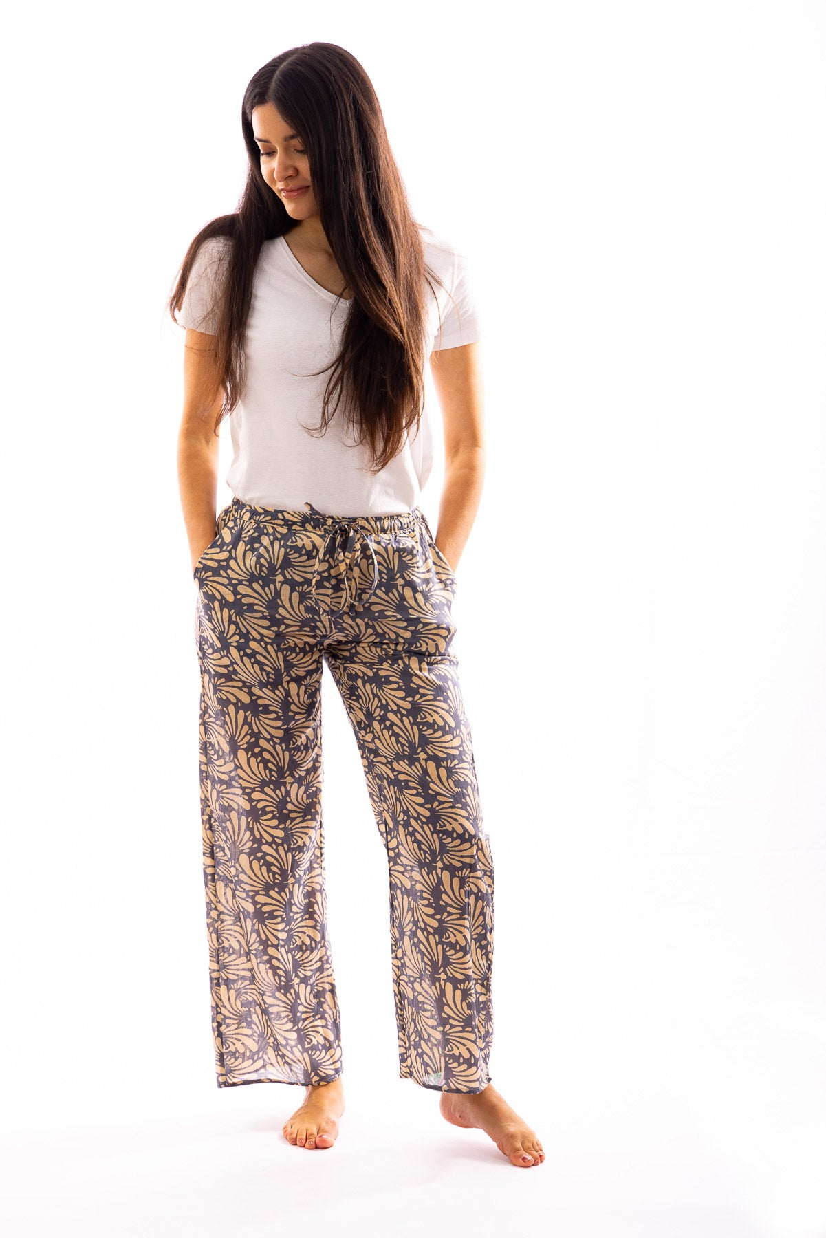 Pantalon CHANDRA fluide et droit en voile de coton imprimé