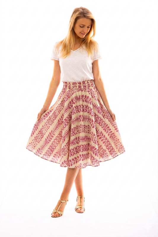 Jupe mi-longue ISHA ample en voile de coton imprimé