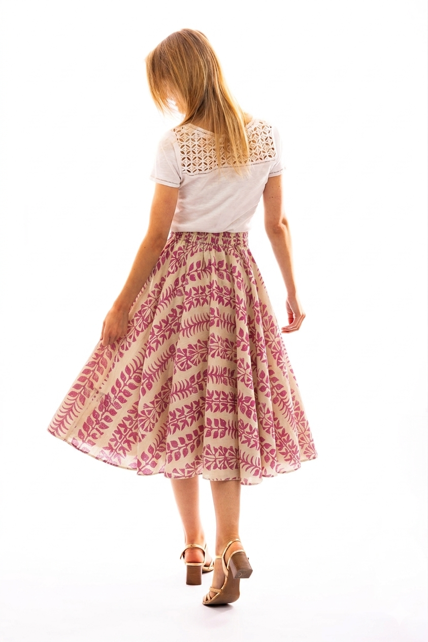 Jupe mi-longue ISHA ample en voile de coton imprimé